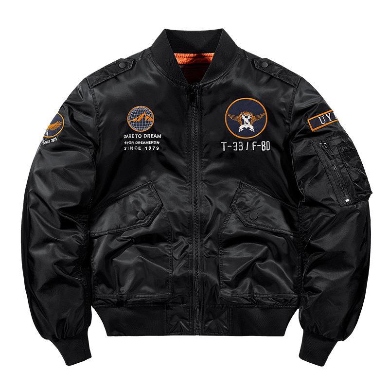 Printed Alphabet Thick Warm Padded Stand Collar Jacket