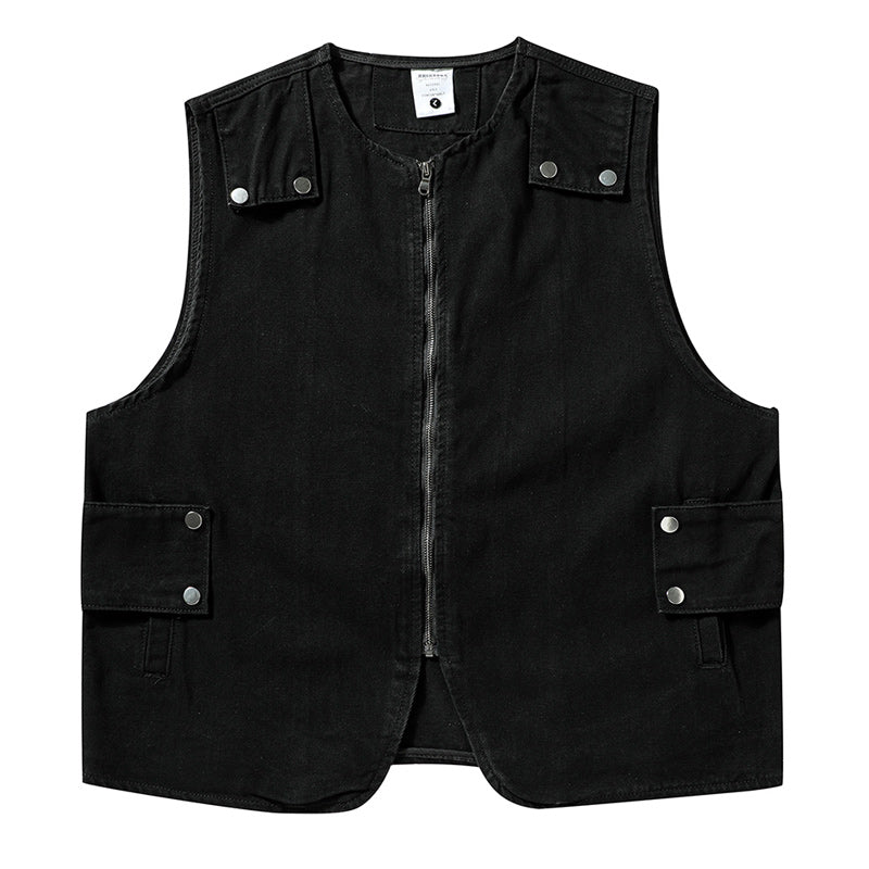 Denim Wash Zipper Vest