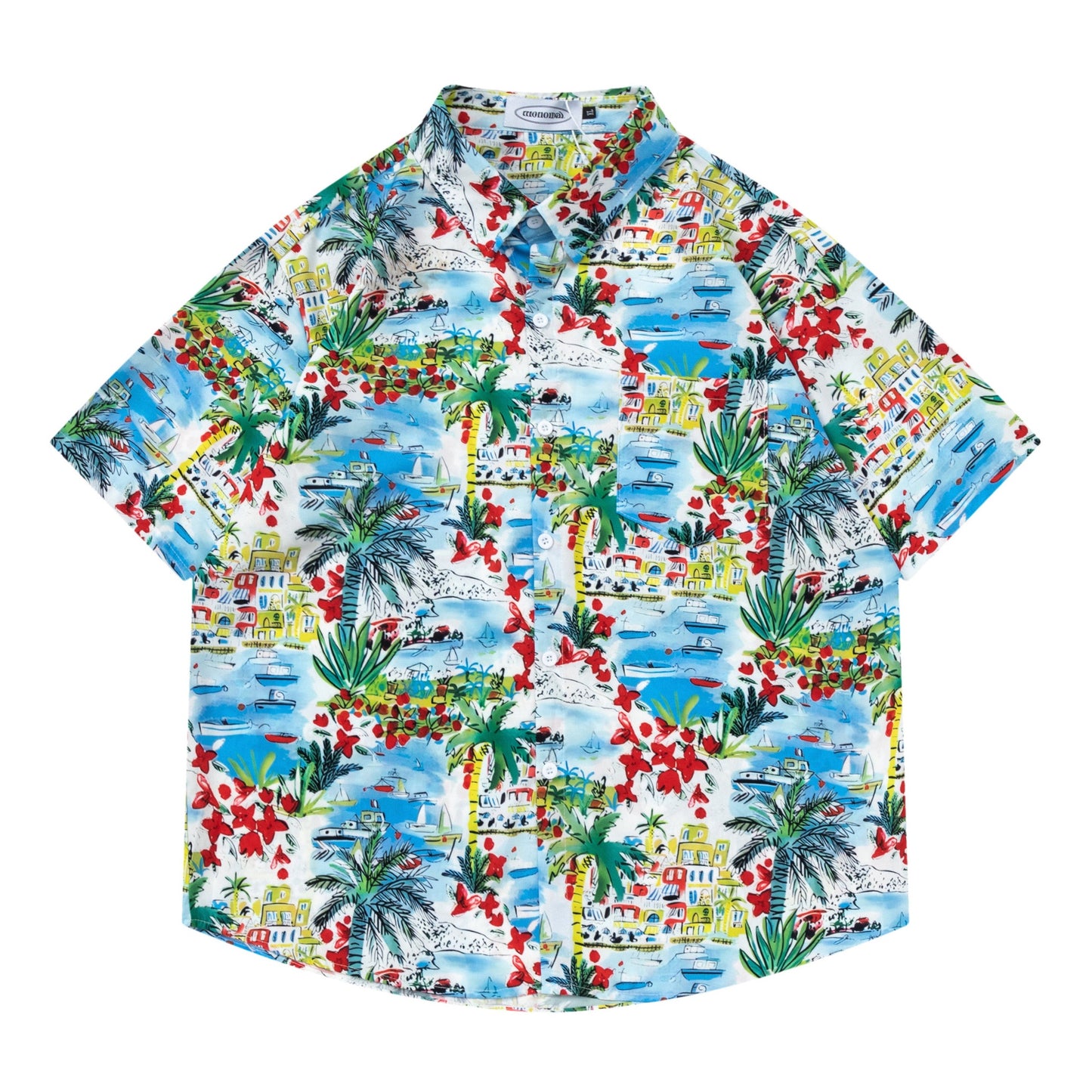 Summery Hawaiian floral short-sleeved shirt