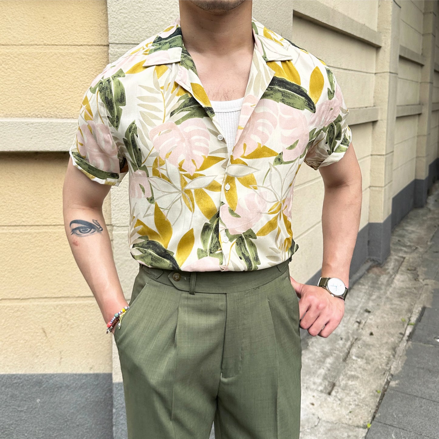 Cuban-colored floral print aloha shirt