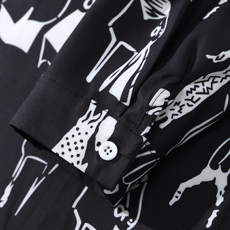 Classic black printed long-sleeved shirt