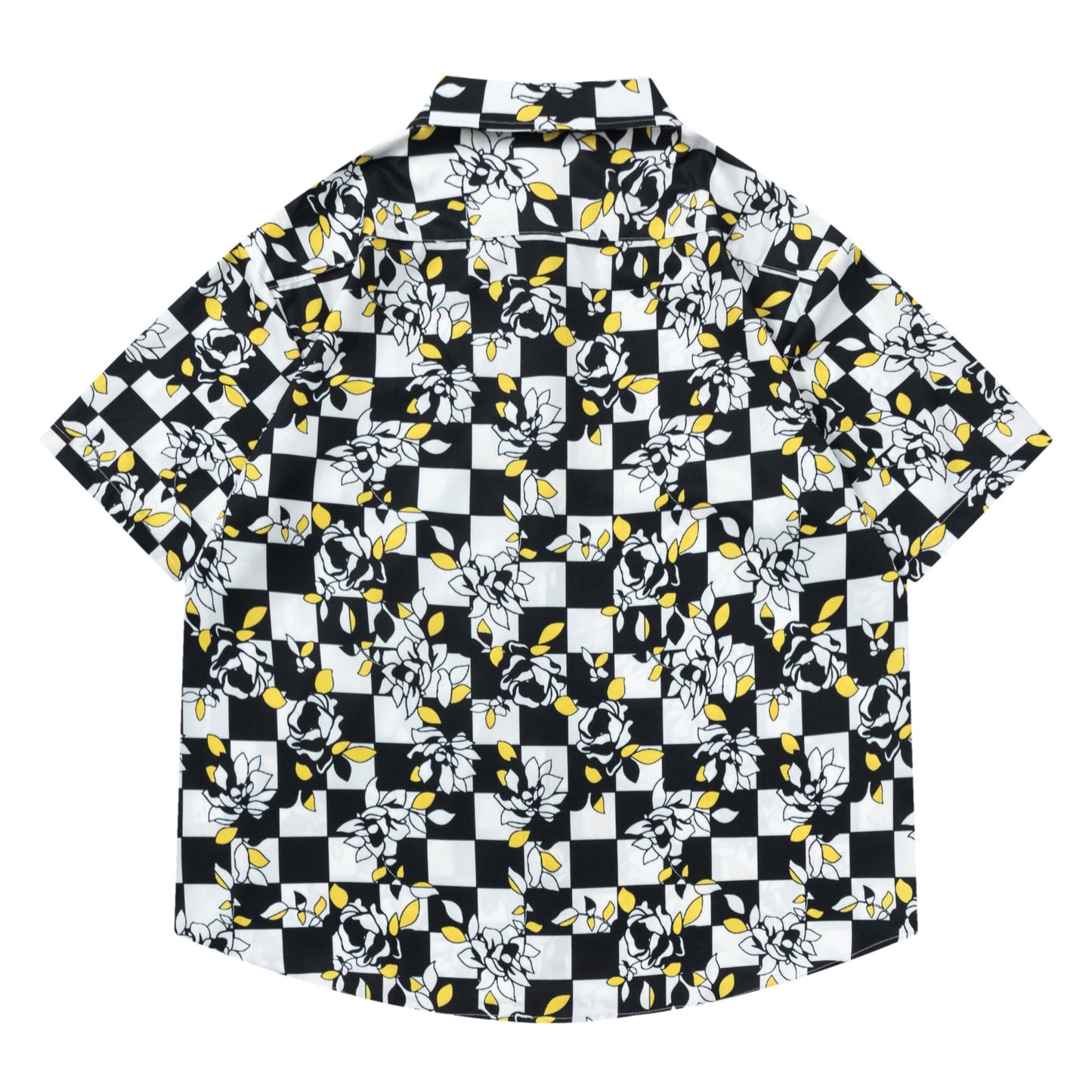Classic black and white checkered print short-sleeved shirt