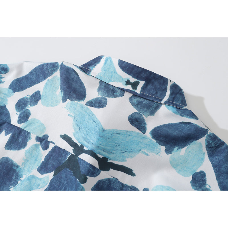 「水墨画」模様プリント長袖シャツ