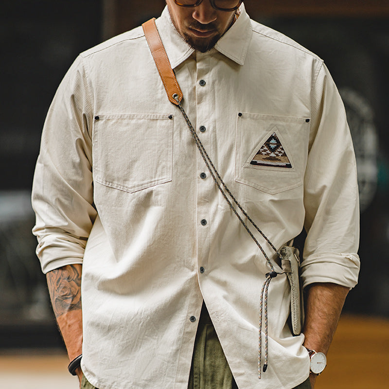 Retro American Indian Totem Stitch Pocket Long Sleeve Shirt