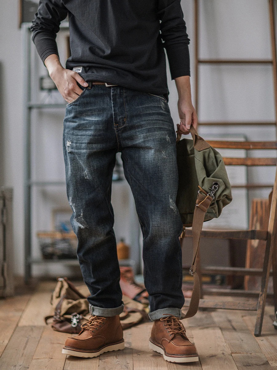American casual damage straight denim pants