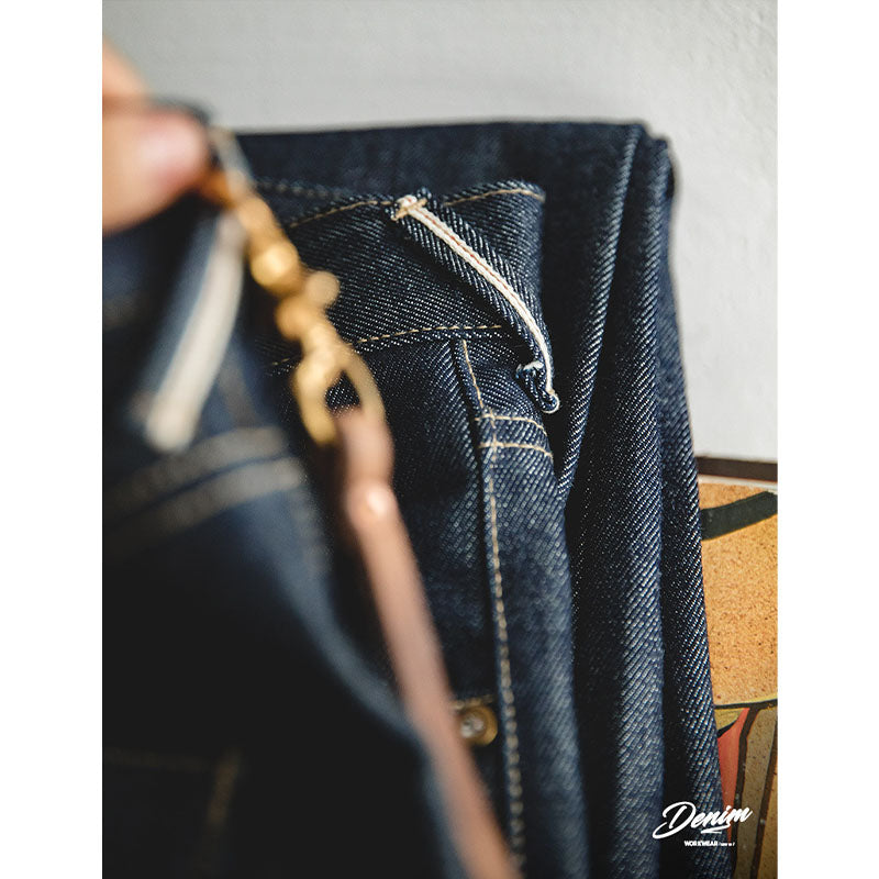 13.5oz retro red selvage raw denim straight pants