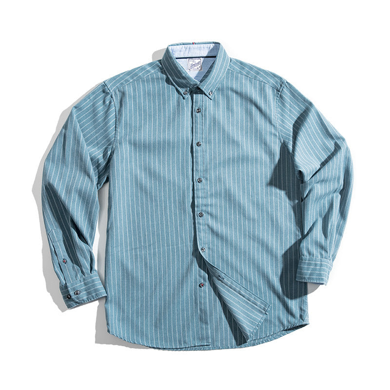 Men's American Retro Striped Shirt Lapel Long Sleeve