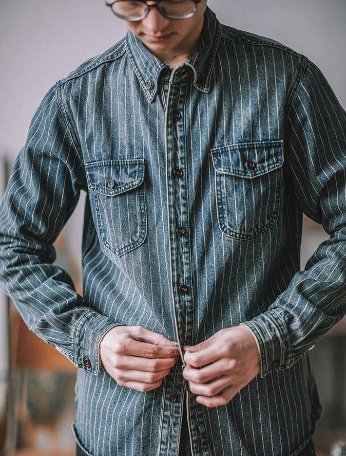 American casual striped denim shirt