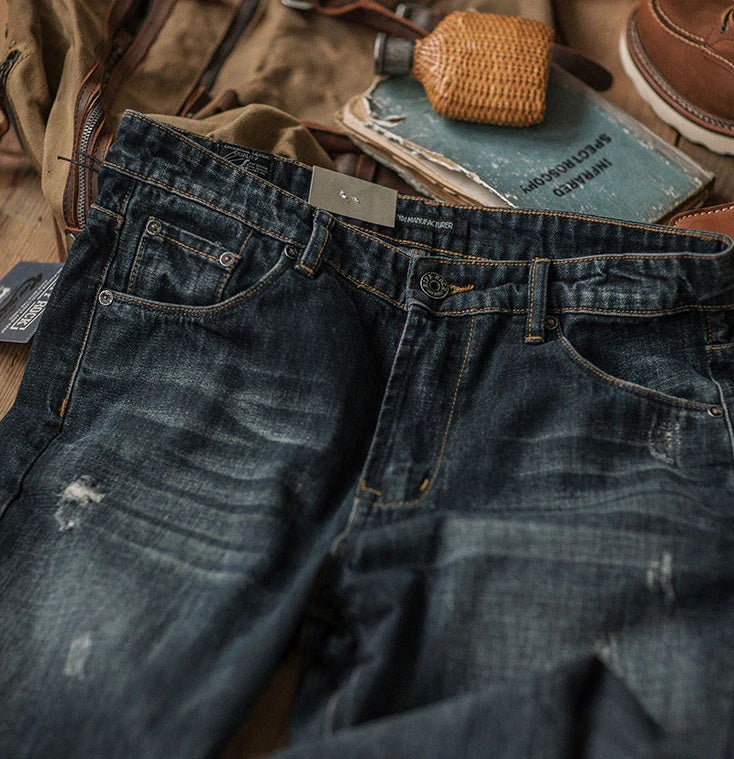 American casual damage straight denim pants