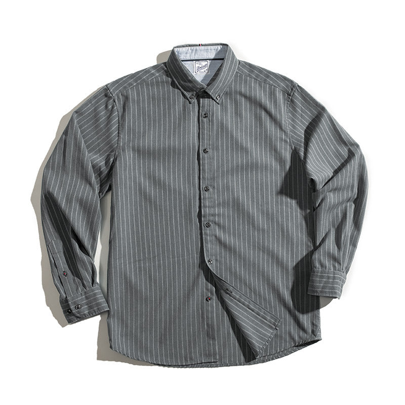 Men's American Retro Striped Shirt Lapel Long Sleeve
