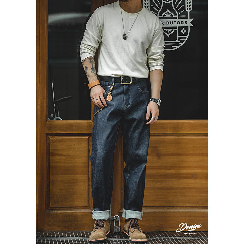 13.5oz retro red selvage raw denim straight pants