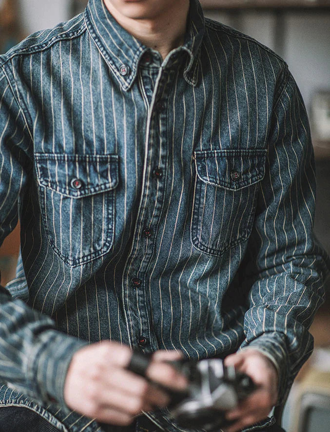 American casual striped denim shirt
