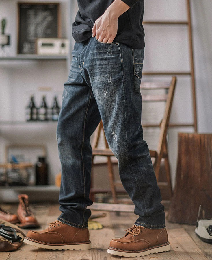 American casual damage straight denim pants