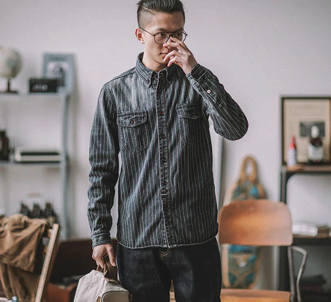 American casual striped denim shirt