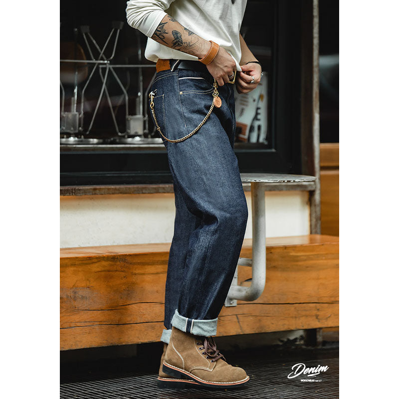 13.5oz retro red selvage raw denim straight pants