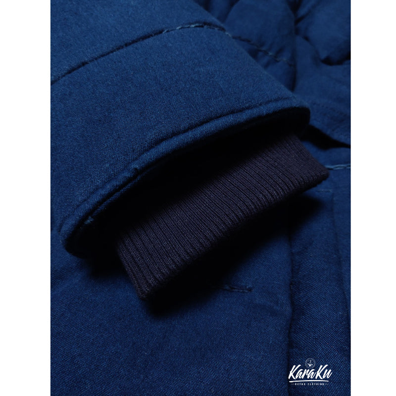 Ethnic-style indigo-dyed half-coat with batting