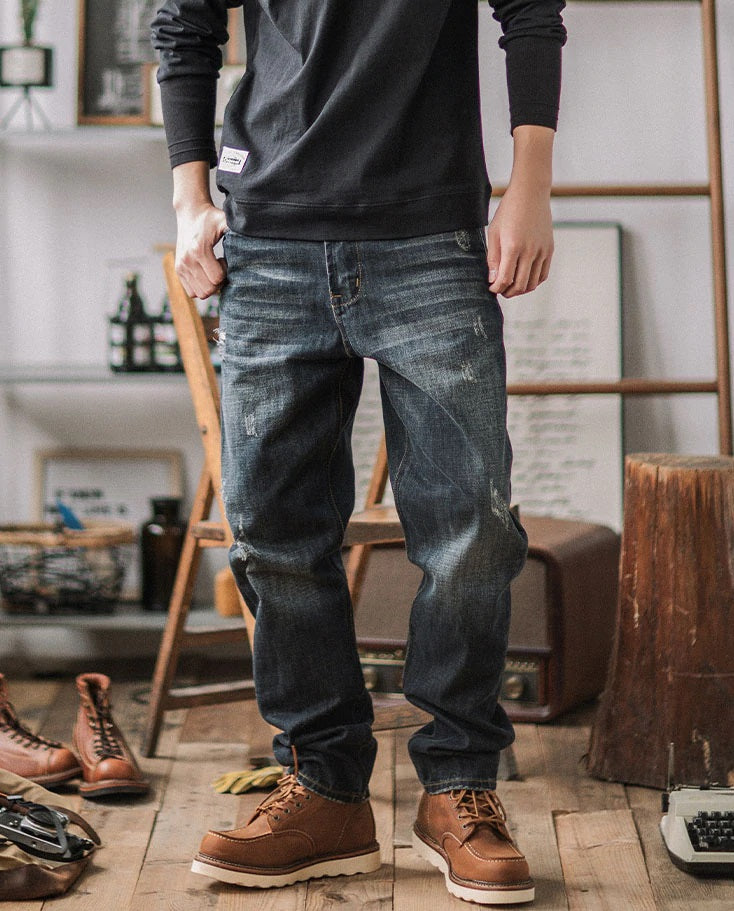 American casual damage straight denim pants