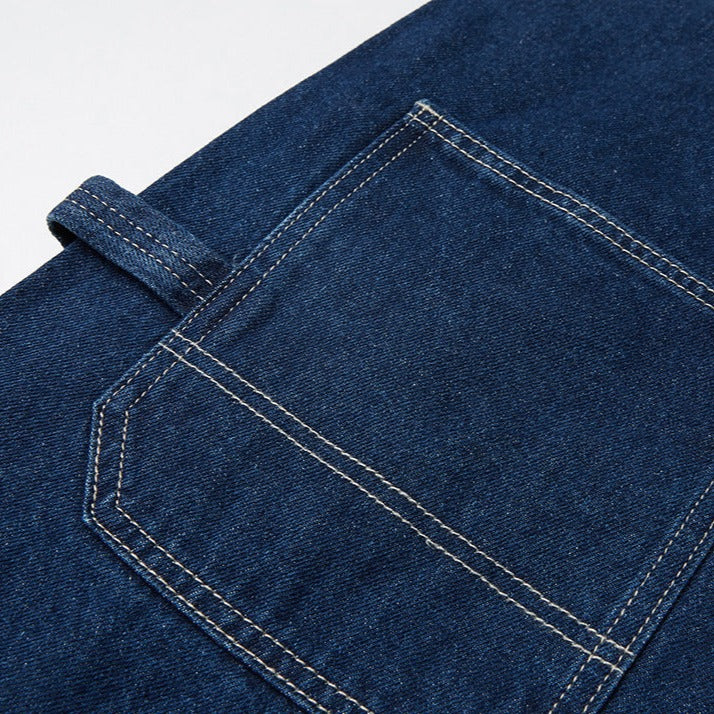 Denim overalls with removable pockets