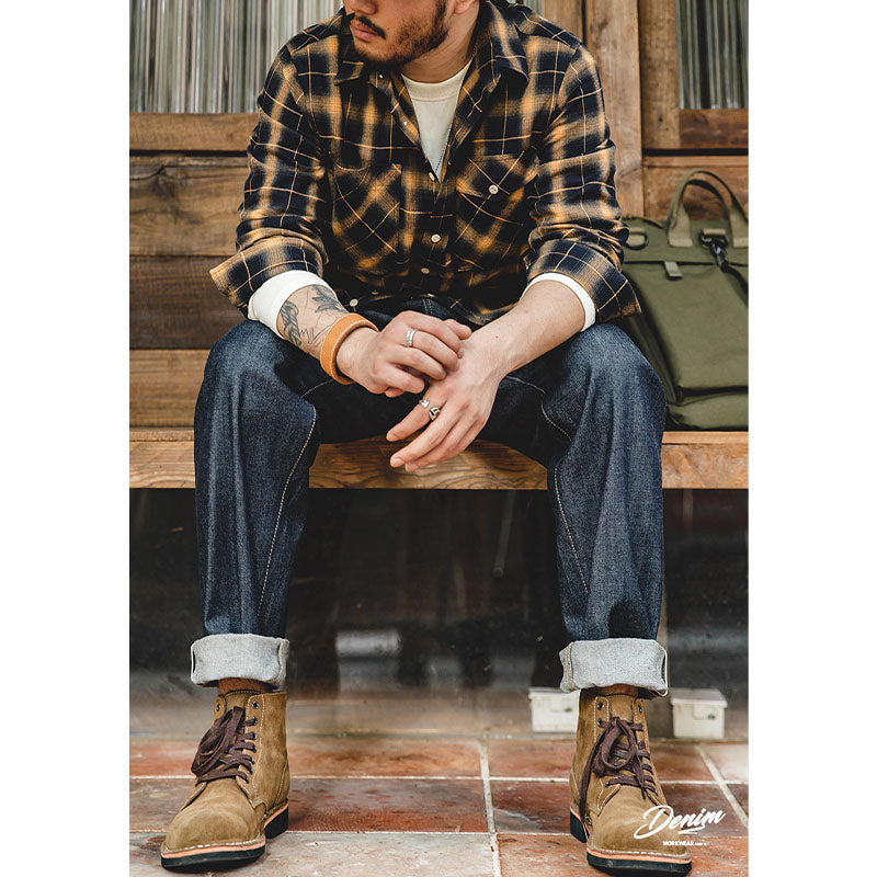 13.5oz retro red selvage raw denim straight pants