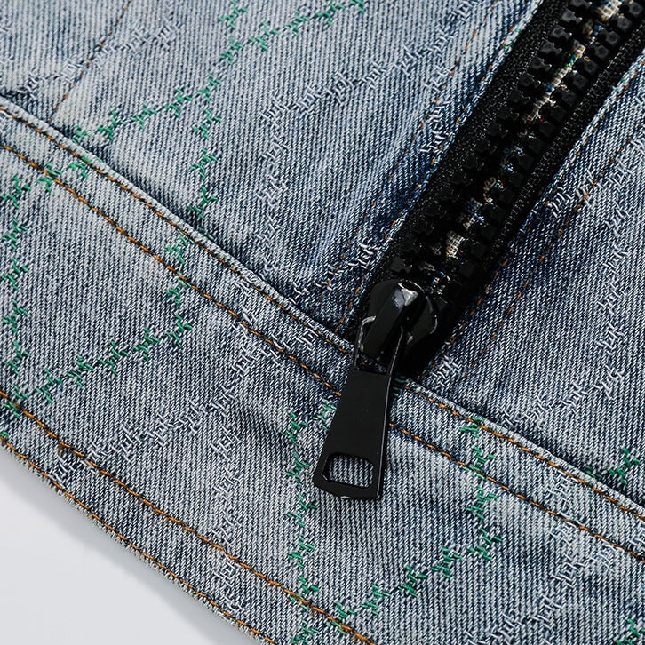 Ethnic embroidery patchwork sashiko denim jacket