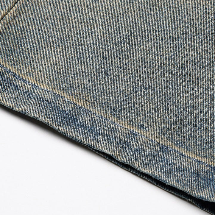 WASHED PATCHWORK WIDE DENIM PANTS