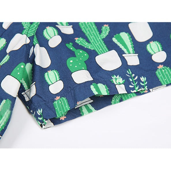 Cartoon Cactus Summer Printed Cotton Hawaiian Shirt