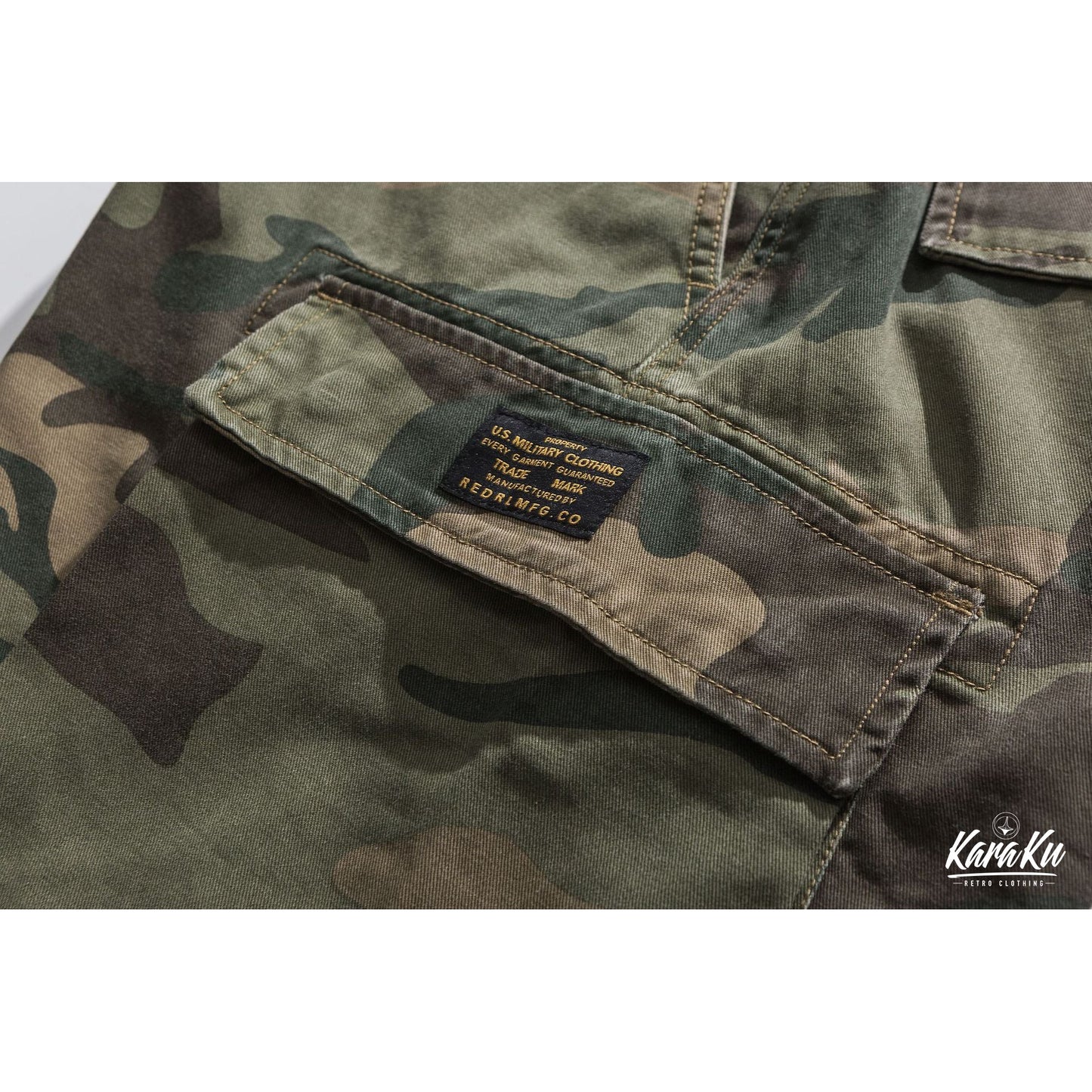 Camouflage military shorts with belt