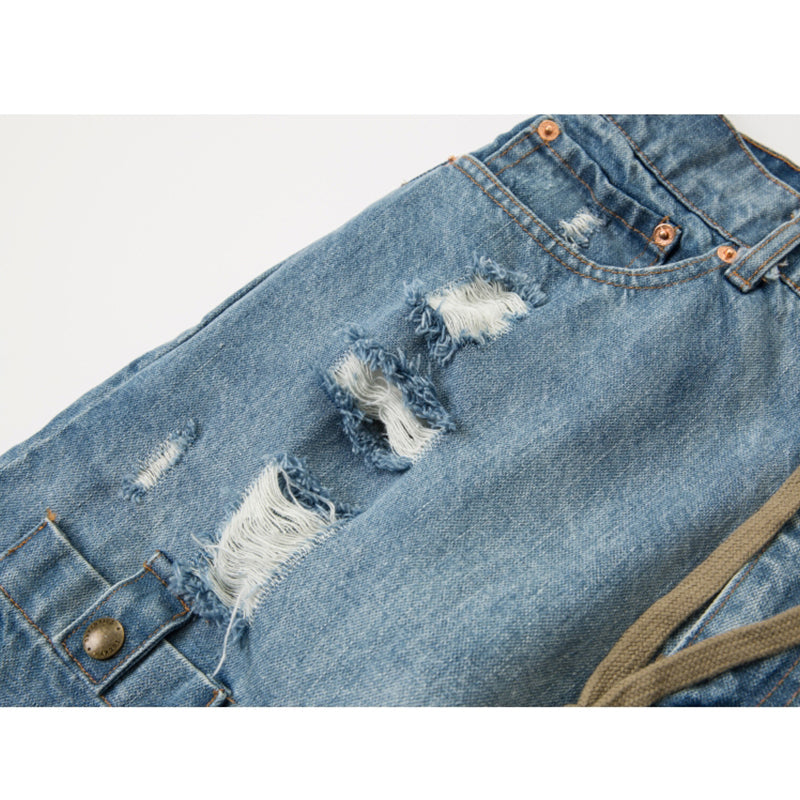 Denim combination multi-pocket shorts
