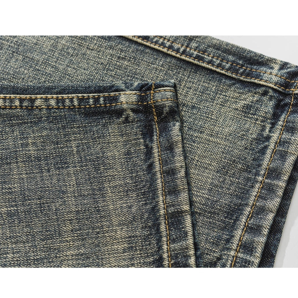 Washed whisker denim pants