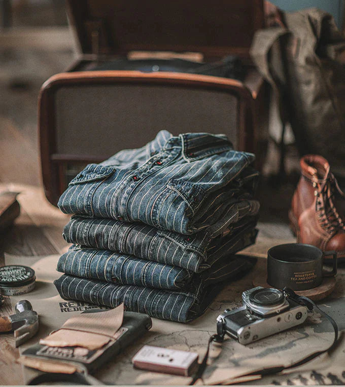 American casual striped denim shirt