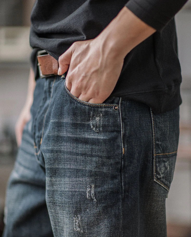 American casual damage straight denim pants