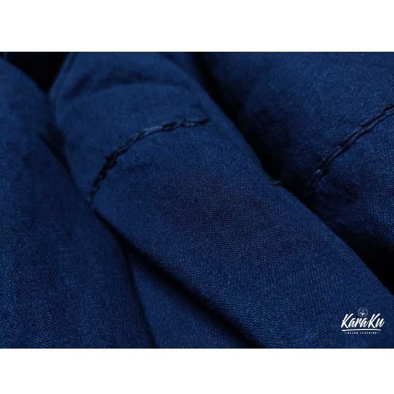Ethnic-style indigo-dyed half-coat with batting