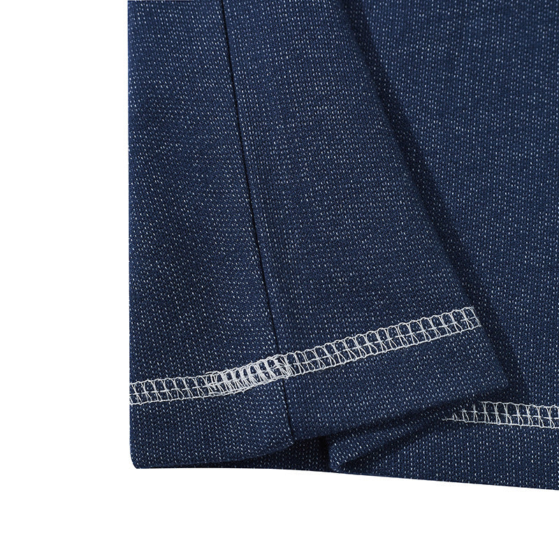 Denim knit henley neck short-sleeved T-shirt