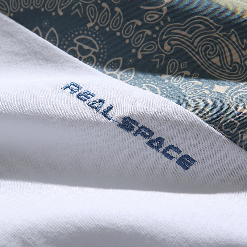 不規則ペイズリー柄切替 民族調Tシャツ