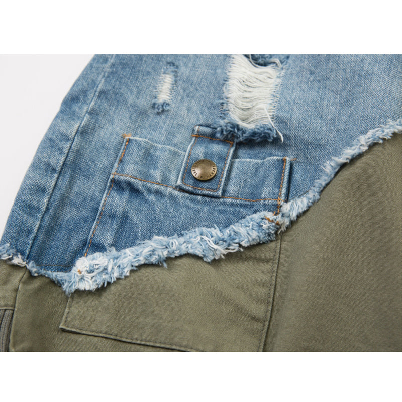 Denim combination multi-pocket shorts