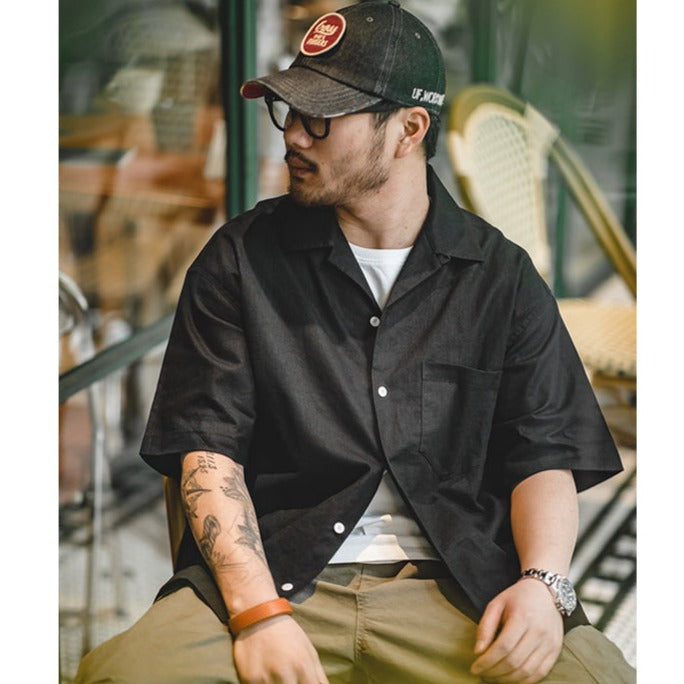 Drop shoulder cotton linen cuban shirt