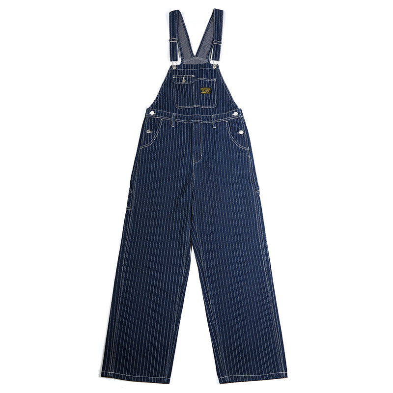 Wabash stripe denim overalls