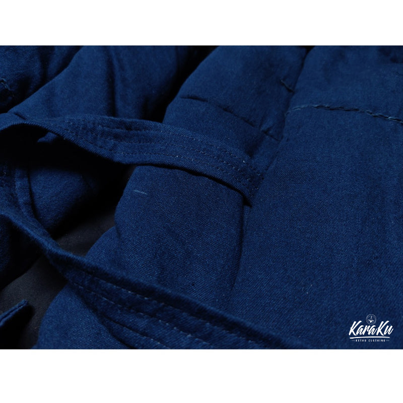Ethnic-style indigo-dyed half-coat with batting