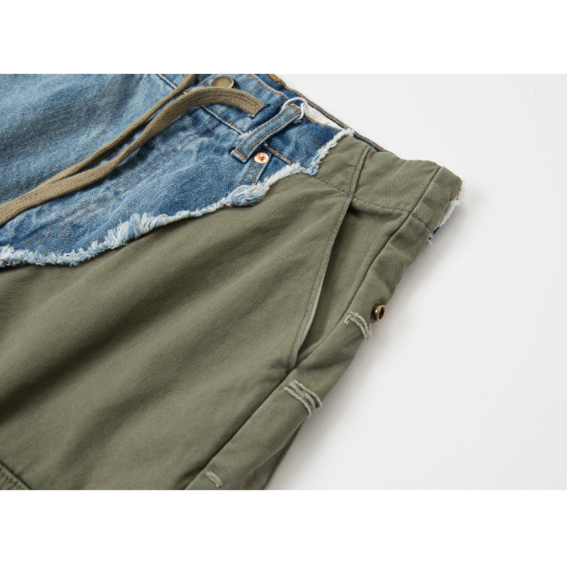 Denim combination multi-pocket shorts