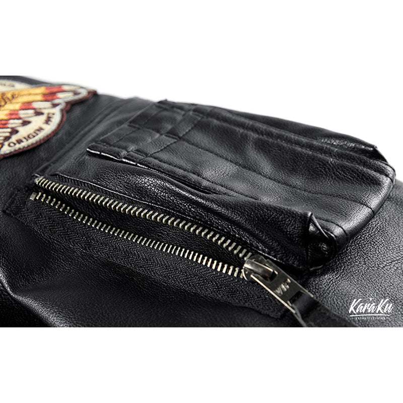 "Indian Apache Eagle Warrior" MA-1 Leather Flight Jacket