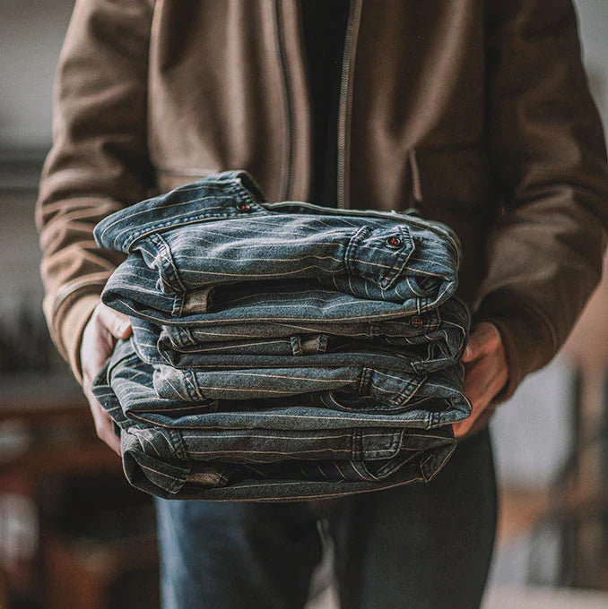 American casual striped denim shirt
