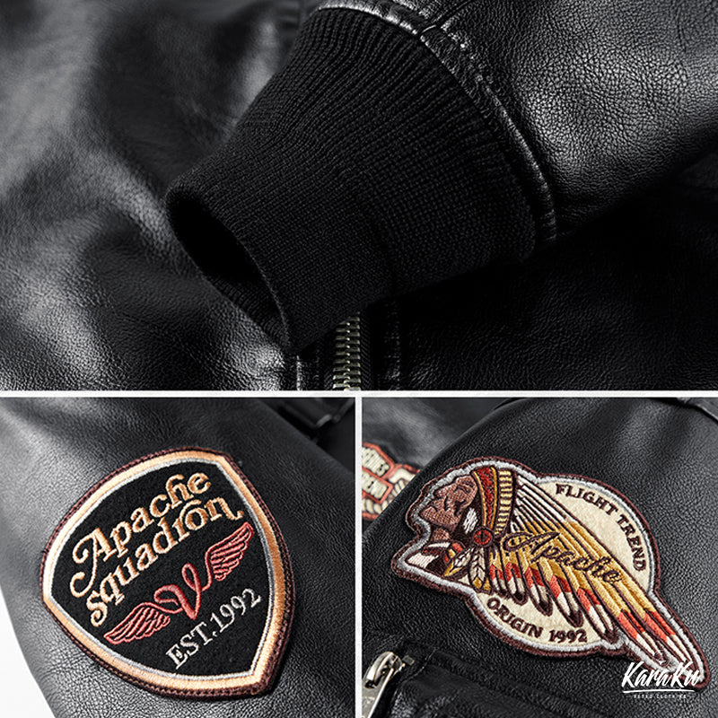"Indian Apache Eagle Warrior" MA-1 Leather Flight Jacket