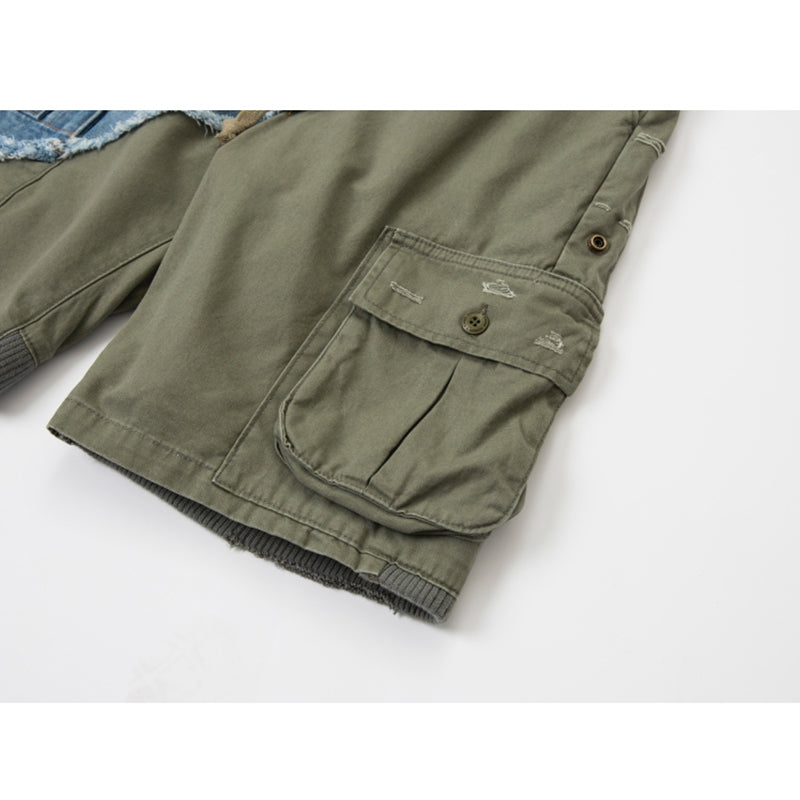 Denim combination multi-pocket shorts