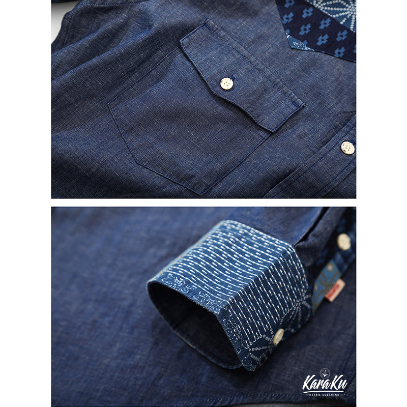 Patchwork Ethnic Denim Work Shirt