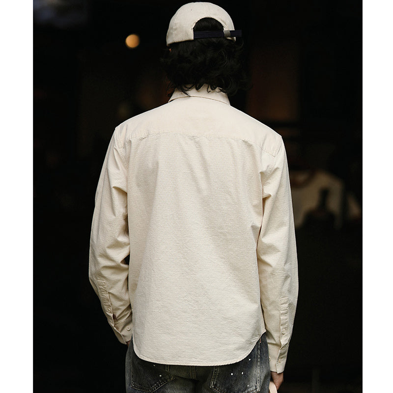 Ethnic Pattern Pocket Kibata Material Washed Shirt