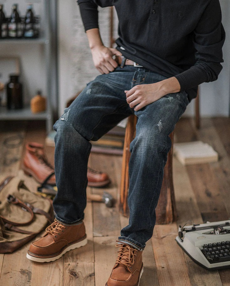 American casual damage straight denim pants