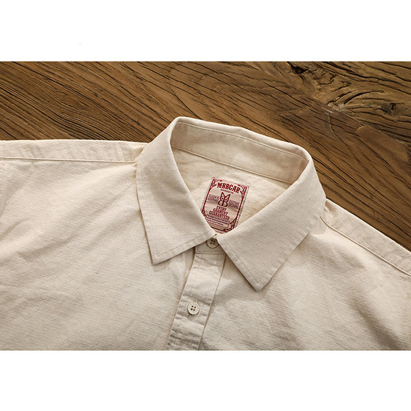 Ethnic Pattern Pocket Kibata Material Washed Shirt
