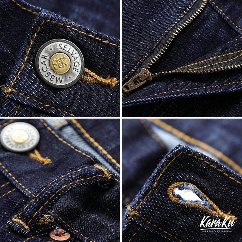 11oz red ear washed denim pants with embroidery