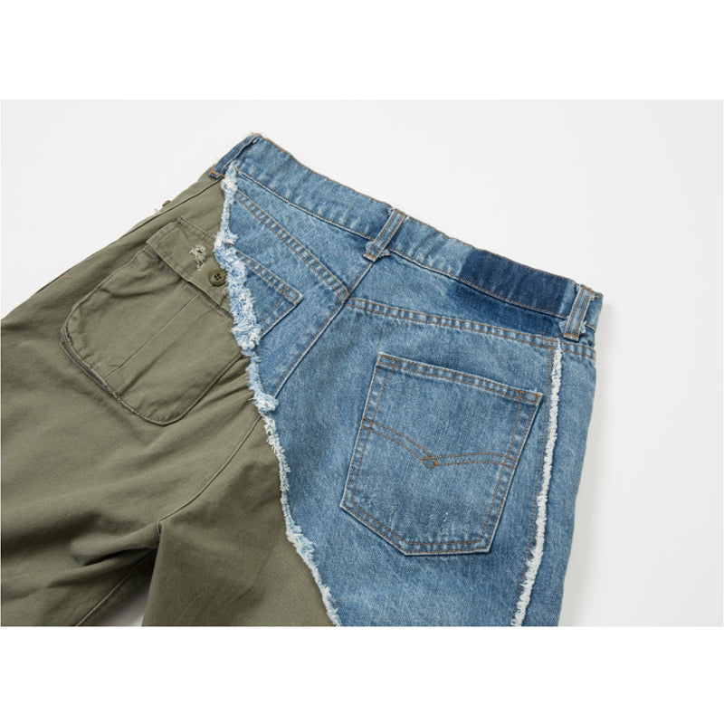 Denim combination multi-pocket shorts