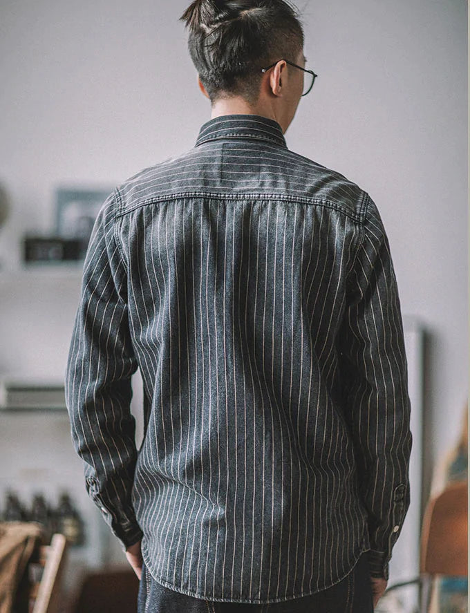 American casual striped denim shirt
